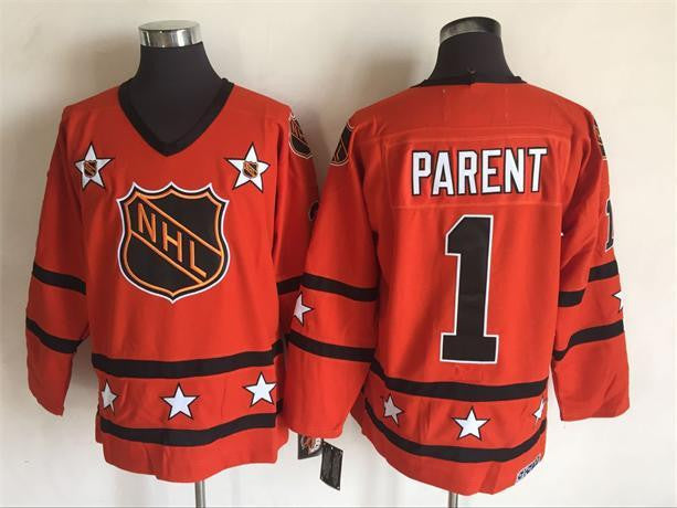 1980 All Star 1 Bernie Parent Orange CCM Hockey Jersey