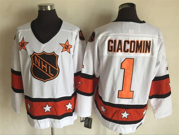 1980 All Star 1 Eddie Giacomin White CCM Hockey Jersey