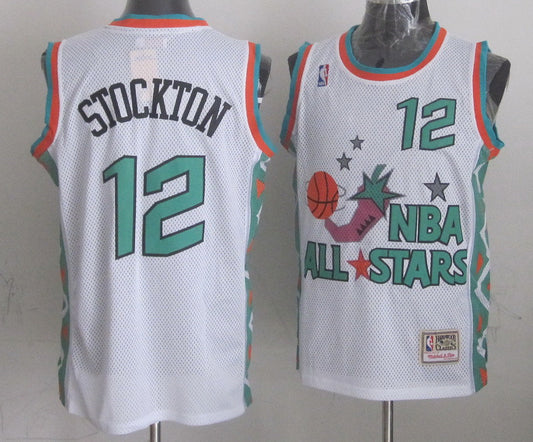 1996 All Star 12 Stockton White Basketball Jerseys