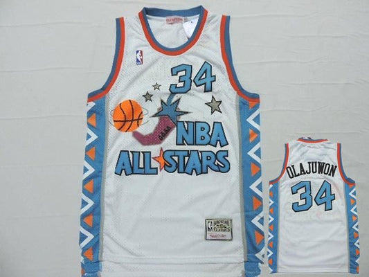 1996 All Star 34 Hakeem Olajuwon White Hardwood Classics Basketball Jersey