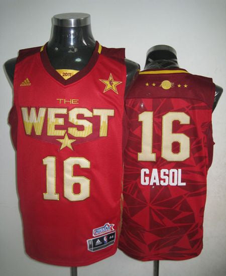 2011 All Star Lakers #16 Pau Gasol Red Stitched Basketball Jersey