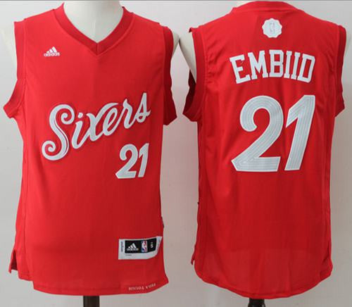 76ers #21 Joel Embiid Red 2016-2017 Christmas Day Stitched Basketball Jersey