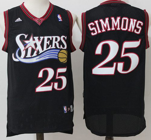 76ers #25 Ben Simmons Black Throwback Stitched Basketball Jersey