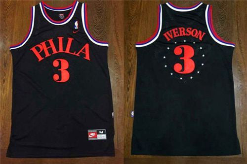 76ers #3 Allen Iverson Black 1964 Throwback Stitched Basketball Jersey