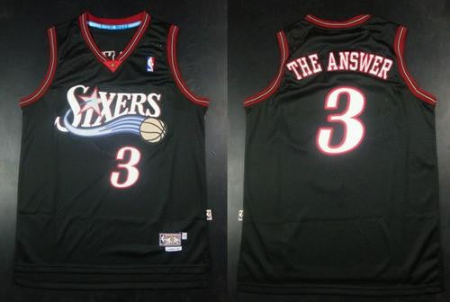 76ers #3 Allen Iverson Black Throwback "The Answer" Stitched Basketball Jersey