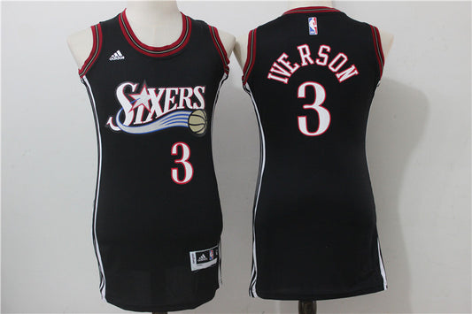 76ers 3 Allen Iverson Black Women Throwback Swingman Basketball Jersey