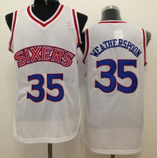 76ers #35 Clarence Weatherspoon White Throwback Stitched Basketball Jersey