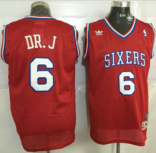 76ers #6 Julius Erving Red Throwback "DR. J" Stitched Basketball Jersey