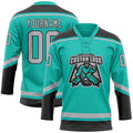 Custom Aqua Gray-Black Hockey Lace Neck Jersey