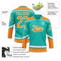 Custom Aqua Bay Orange-White Hockey Lace Neck Jersey