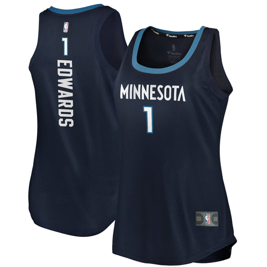 Anthony Edwards Minnesota Timberwolves Branded Women's Fast Break Tank Basketball Jersey - Icon Edition - Navy