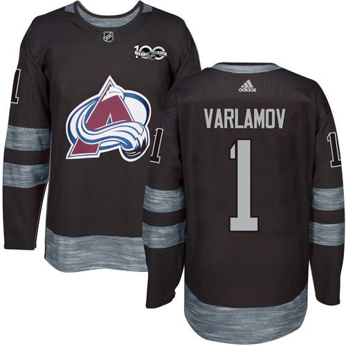 Avalanche #1 Semyon Varlamov Black 1917-2017 100th Anniversary Stitched Hockey Jersey