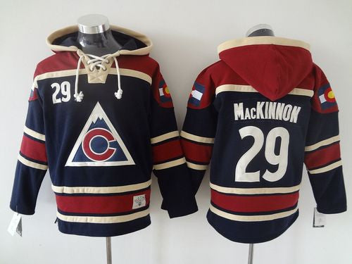 Avalanche #29 Nathan MacKinnon Navy Blue Sawyer Hooded Sweatshirt Stitched Hockey Jersey