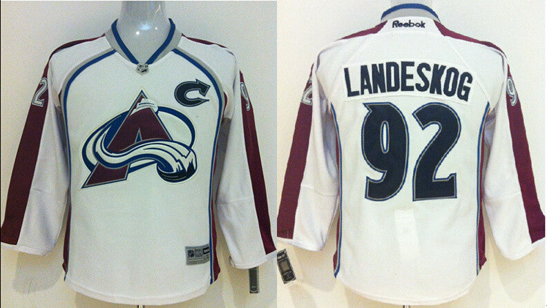 Avalanche 92 Landeskog White Youth Hockey Jersey