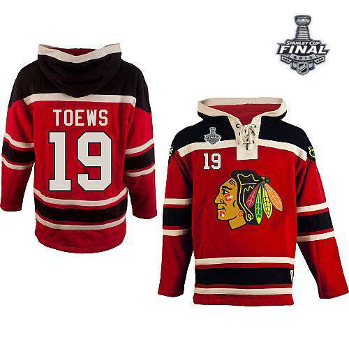 Blackhawks #19 Jonathan Toews Red Sawyer Hooded Sweatshirt 2015 Stanley Cup Stitched Hockey Jersey