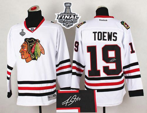 Blackhawks #19 Jonathan Toews White Autographed 2015 Stanley Cup Stitched Hockey Jersey