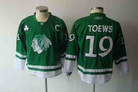 Blackhawks 19 Toews St.Patricks Day Green Youth Hockey Jersey