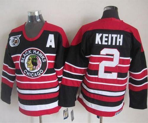 Blackhawks #2 Duncan Keith Red/Black 75TH CCM Stitched Hockey Jersey