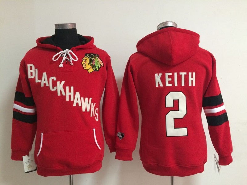 Blackhawks 2 Keith Red Women Hooded Hockey Jersey