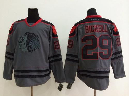 Blackhawks #29 Bryan Bickell Charcoal Cross Check Fashion Stitched Hockey Jersey