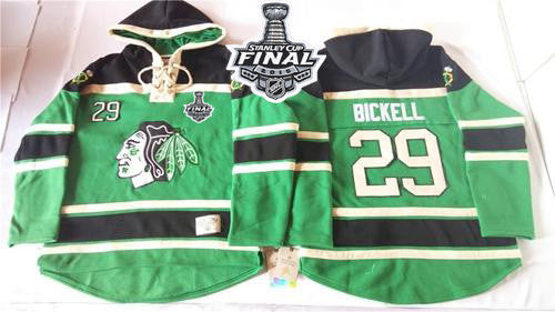 Blackhawks #29 Bryan Bickell Green St. Patrick's Day McNary Lace Hoodie 2015 Stanley Cup Stitched Hockey Jersey