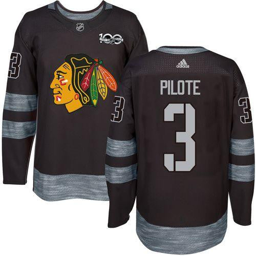 Blackhawks #3 Pierre Pilote Black 1917-2017 100th Anniversary Stitched Hockey Jersey