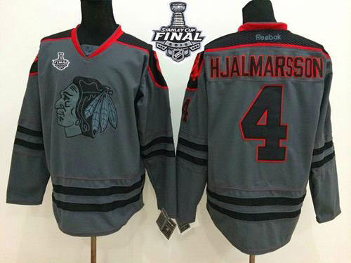 Blackhawks #4 Niklas Hjalmarsson Charcoal Cross Check Fashion 2015 Stanley Cup Stitched Hockey Jersey