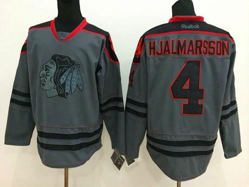 Blackhawks #4 Niklas Hjalmarsson Charcoal Cross Check Fashion Stitched Hockey Jersey