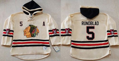 Blackhawks #5 David Rundblad Cream Heavyweight Pullover Hoodie Stitched Hockey Jersey