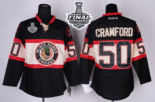 Blackhawks #50 Corey Crawford Black New Third 2015 Stanley Cup Stitched Hockey Jersey