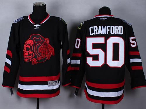 Blackhawks #50 Corey Crawford Black(Red Skull) 2014 Stadium Series Stitched Hockey Jersey