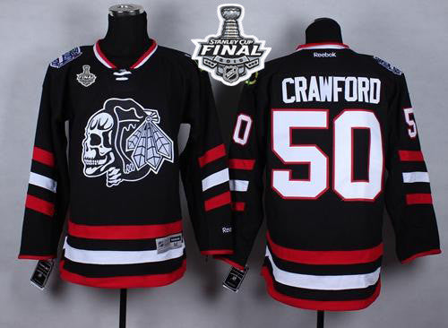 Blackhawks #50 Corey Crawford Black(White Skull) 2014 Stadium Series 2015 Stanley Cup Stitched Hockey Jersey