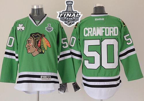 Blackhawks #50 Corey Crawford Green 2015 Stanley Cup Stitched Hockey Jersey