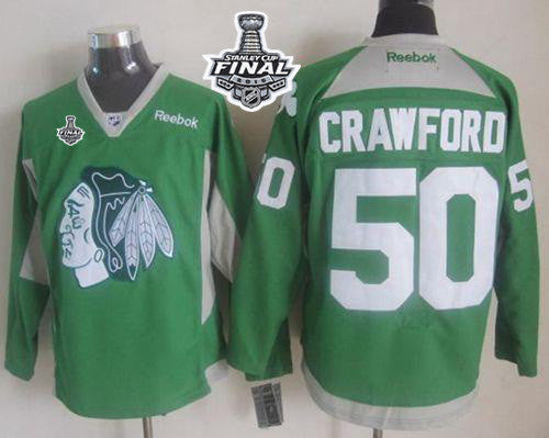 Blackhawks #50 Corey Crawford Green Practice 2015 Stanley Cup Stitched Hockey Jersey