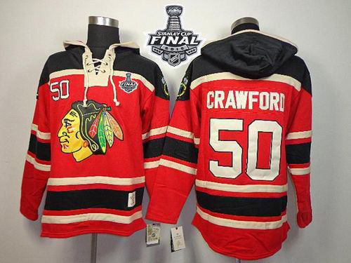 Blackhawks #50 Corey Crawford Red Sawyer Hooded Sweatshirt 2015 Stanley Cup Stitched Hockey Jersey