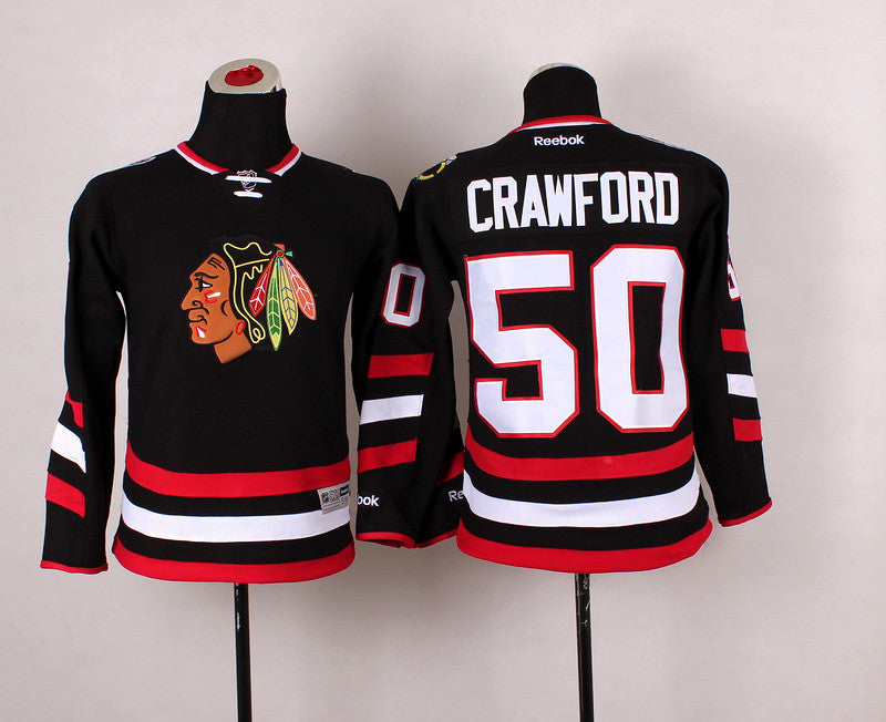 Blackhawks 50 Crawford Black 2014 Stadium Series Youth Hockey Jersey