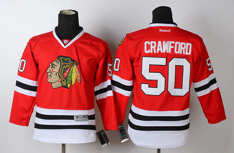 Blackhawks 50 Crawford Red Youth Hockey Jersey