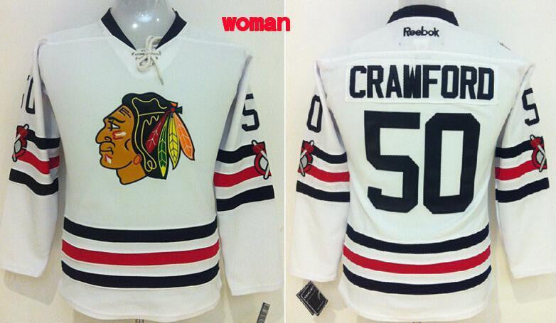 Blackhawks 50 Crawford White 2015 Winter Classics Women Hockey Jersey