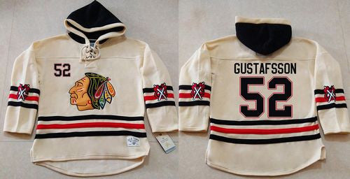 Blackhawks #52 Erik Gustafsson Cream Heavyweight Pullover Hoodie Stitched Hockey Jersey