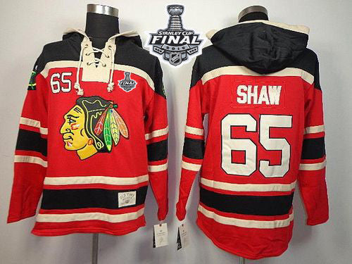 Blackhawks #65 Andrew Shaw Red Sawyer Hooded Sweatshirt 2015 Stanley Cup Stitched Hockey Jersey