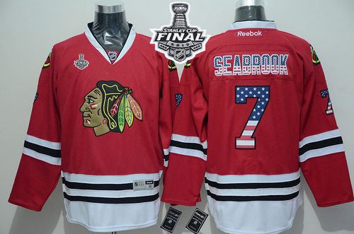 Blackhawks #7 Brent Seabrook Red USA Flag Fashion 2015 Stanley Cup Stitched Hockey Jersey