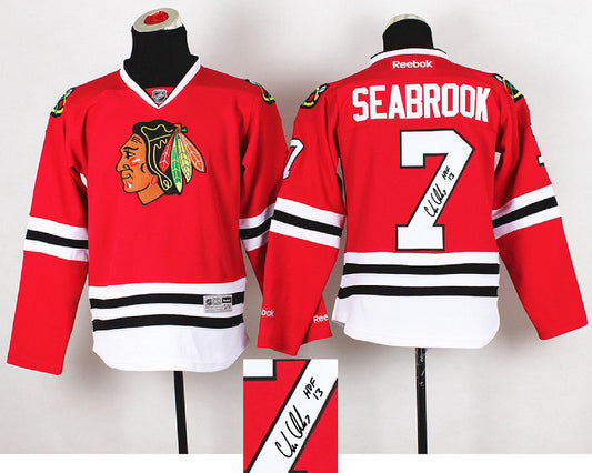 Blackhawks 7 Seabrook Red Signature Edition Youth Hockey Jerseys