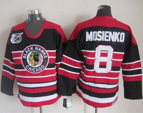 Blackhawks #8 Bill Mosienko Red/Black 75TH CCM Stitched Hockey Jersey