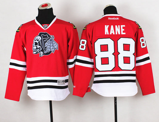 Blackhawks 88 Kane Red Youth Hockey Jersey(With White Skull)