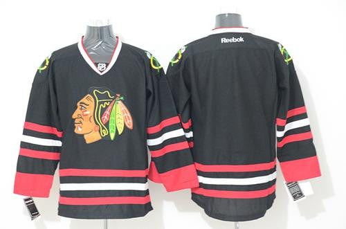 Blackhawks Stitched Blank Black Hockey Jersey