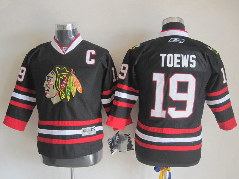 Blackhawks Toews 19 Black Youth Hockey Jersey