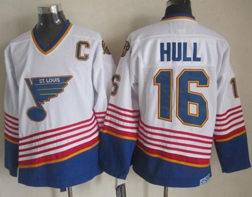 Blues #16 Brett Hull White/Light Blue CCM Throwback Stitched Hockey Jersey