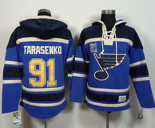 Blues #91 Vladimir Tarasenko Light Blue Sawyer Hooded Sweatshirt Stitched Hockey Jersey