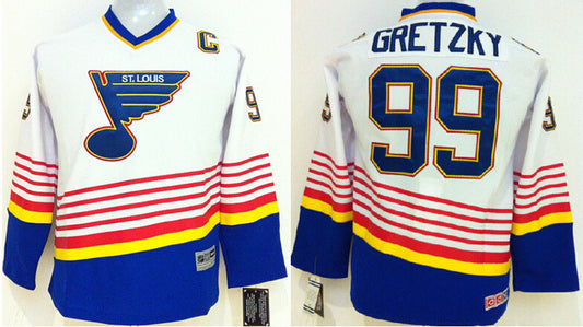 Blues 99 Gretzky White Youth Hockey Jersey