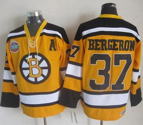 Bruins #37 Patrice Bergeron Yellow Winter Classic CCM Throwback Stitched Hockey Jersey